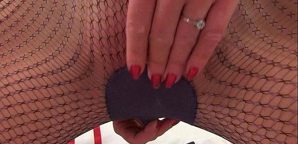  UK milfs Abi Toyne and Holly Kiss masturbate in fishnets
